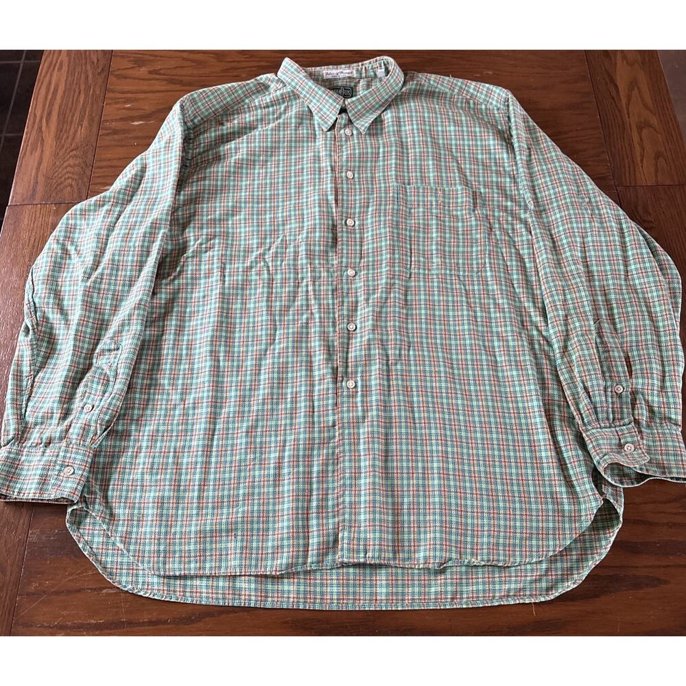 Gitman Bros Shirt Mens XXL Green Plaid Flannel Button Up Collared USA Vintage